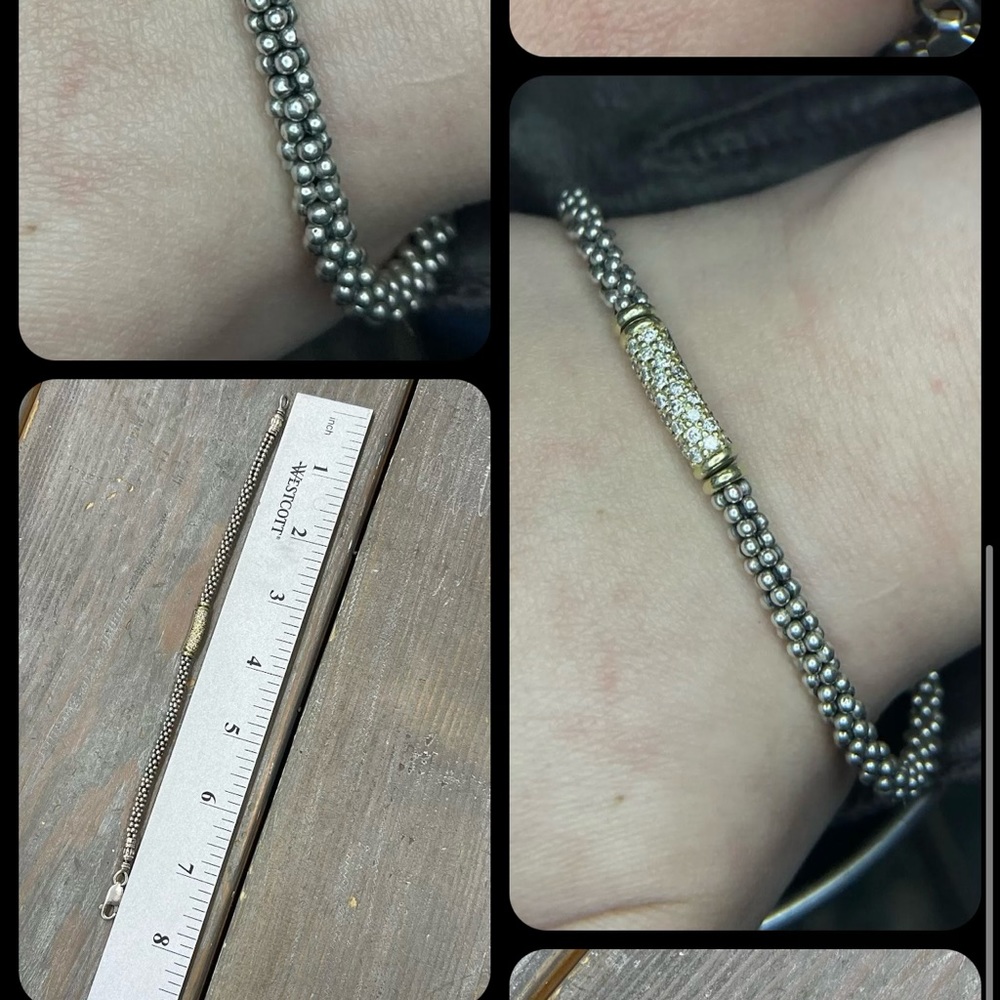 Lagos Caviar 925 Sterling Silver Beaded Bracelet With 31 Diamonds Over 18k Gold
